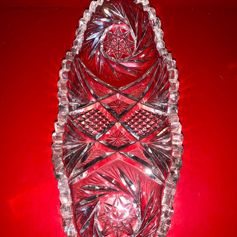 American Brilliant Period Cut Glass Oval Bowl 10.75”